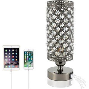 Crystal Bedside Black Table Lamp 3 Color Options Lamps for Bedroom Modern USB